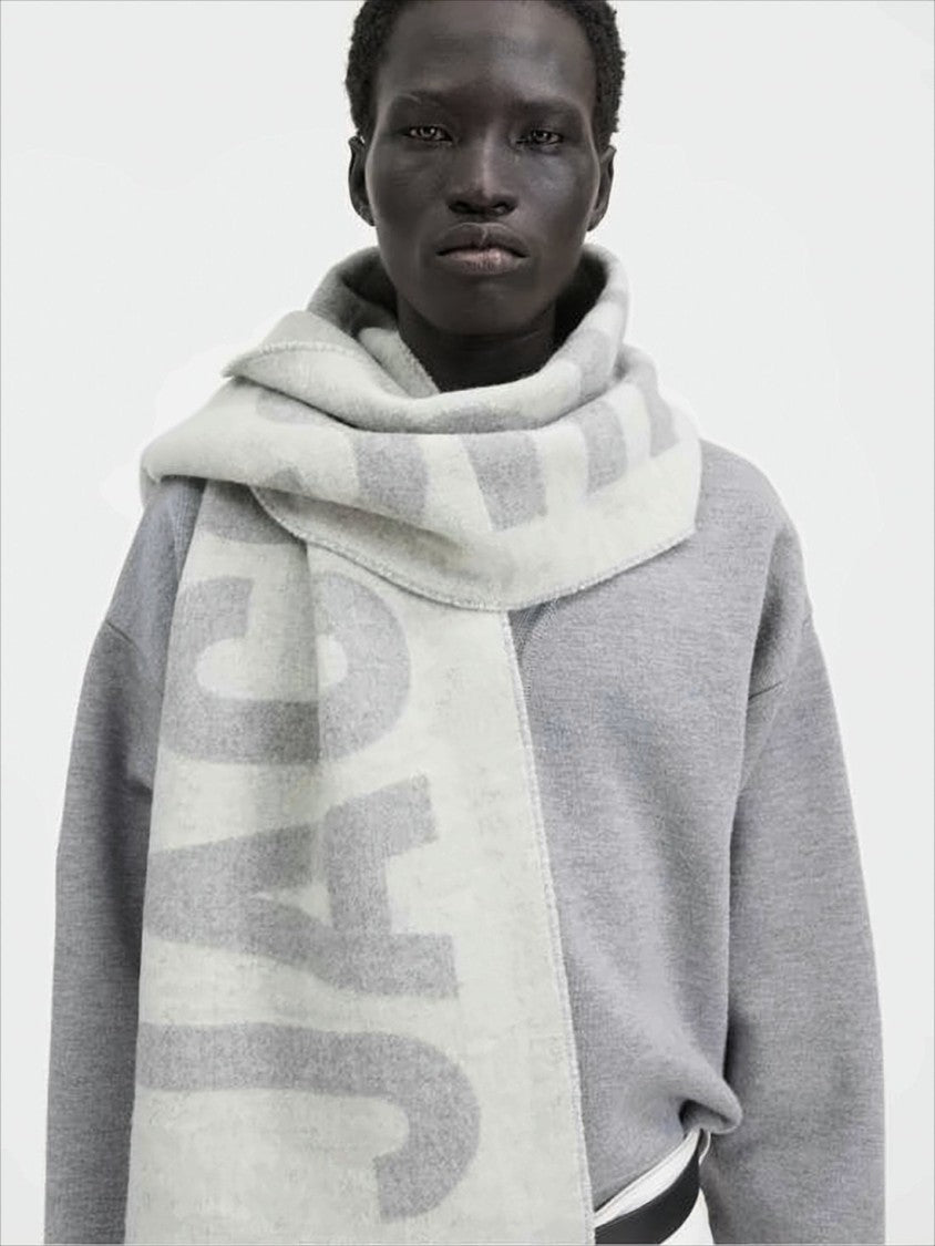 Fringed Wool Scarf with Bold Lettering