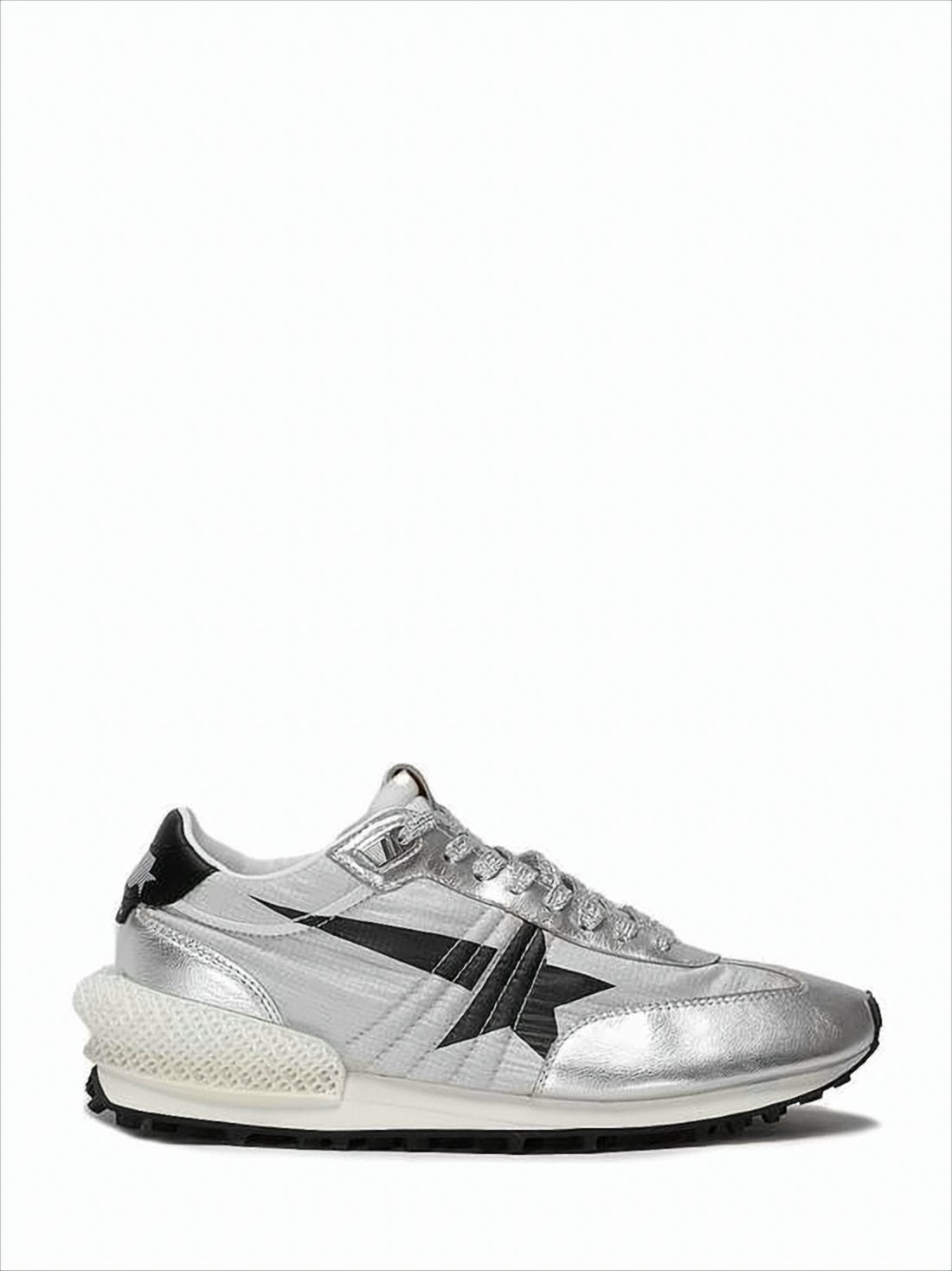 Metallic Silver Sneakers with Black Star Detailing