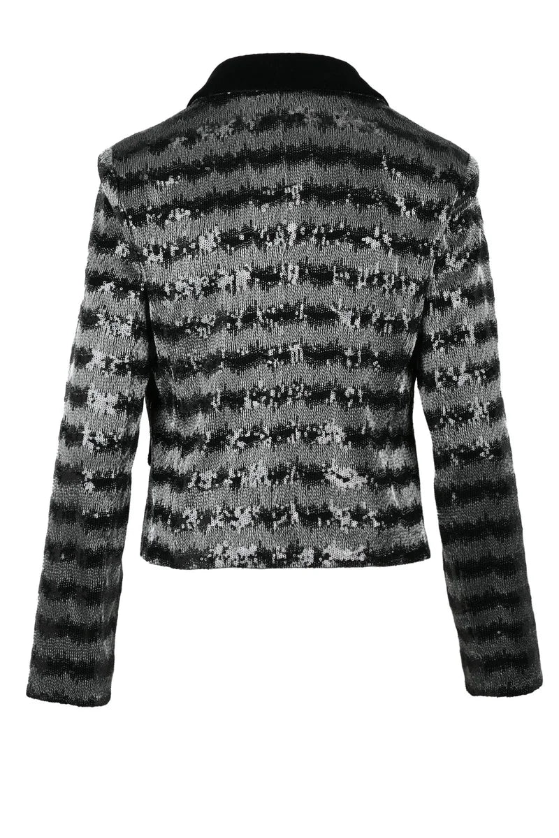 Sequin Jacket Velvet Lapel - Silver/Black
