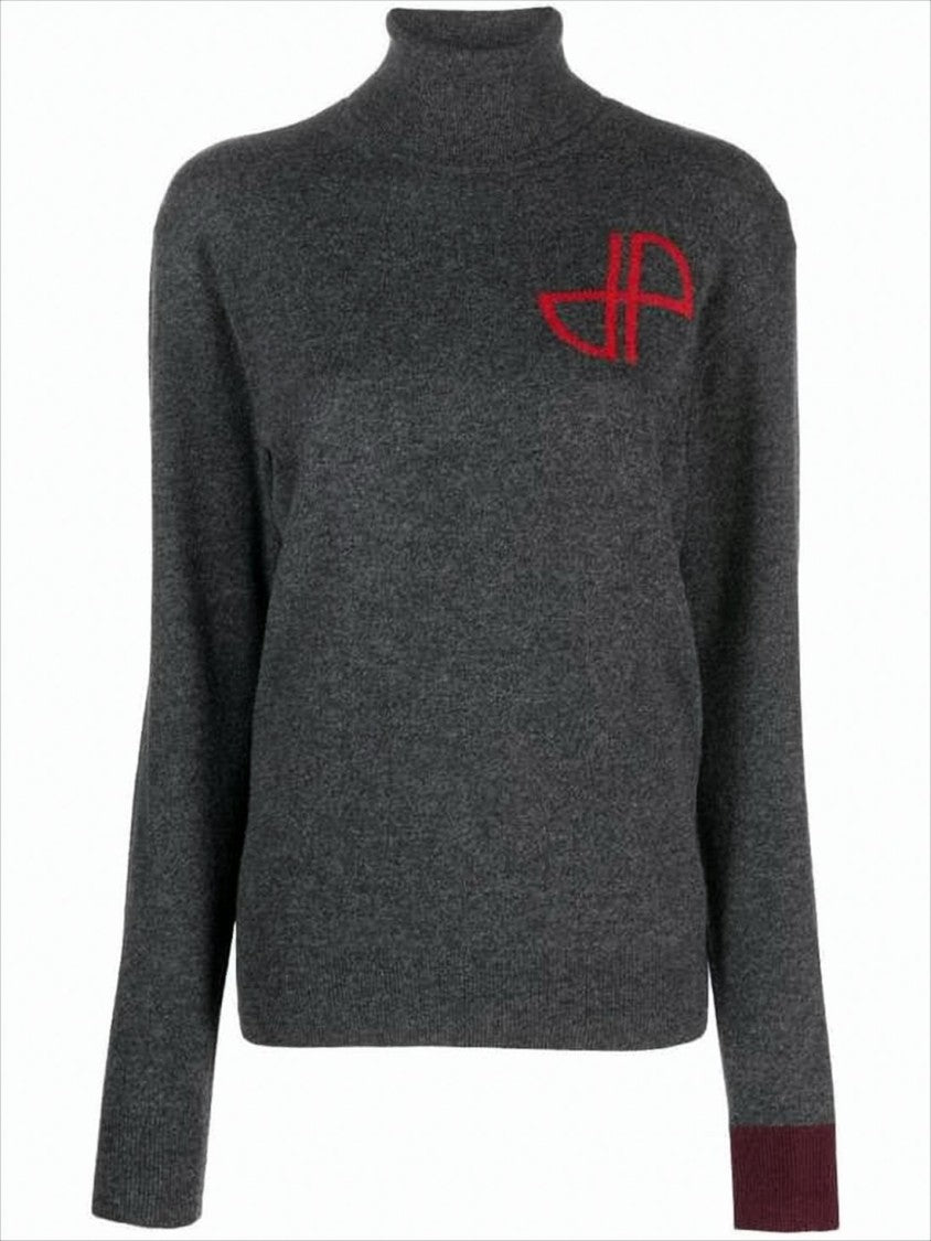 Charcoal Grey Turtleneck Sweater with Contrasting Cuff
