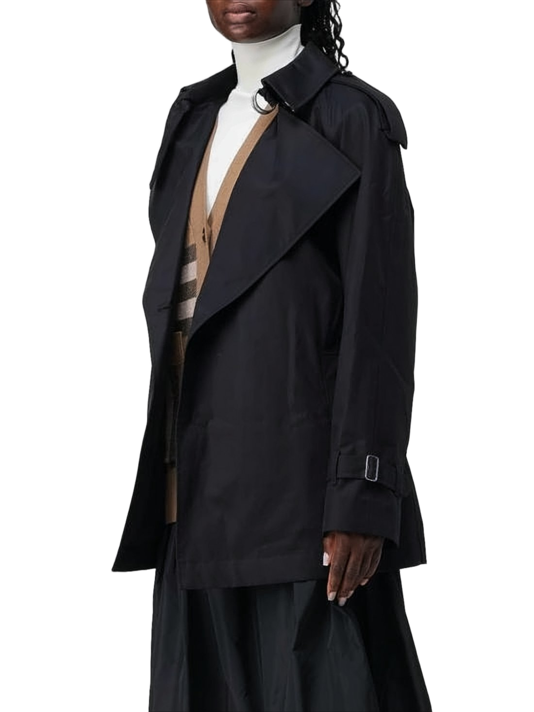 Double-Breasted Black Trench Coat with Belted Waist