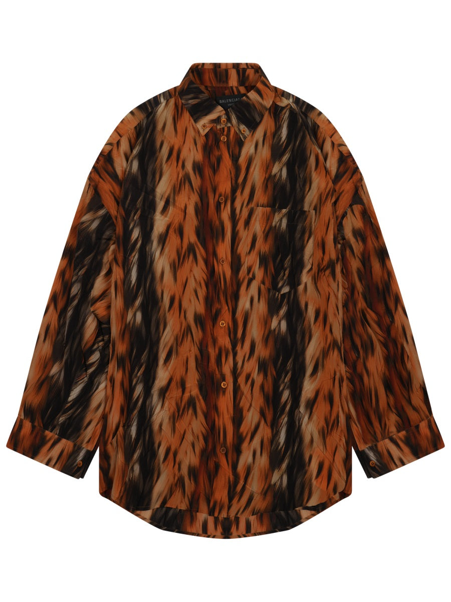 Abstract Print Oversized Silk Shirt