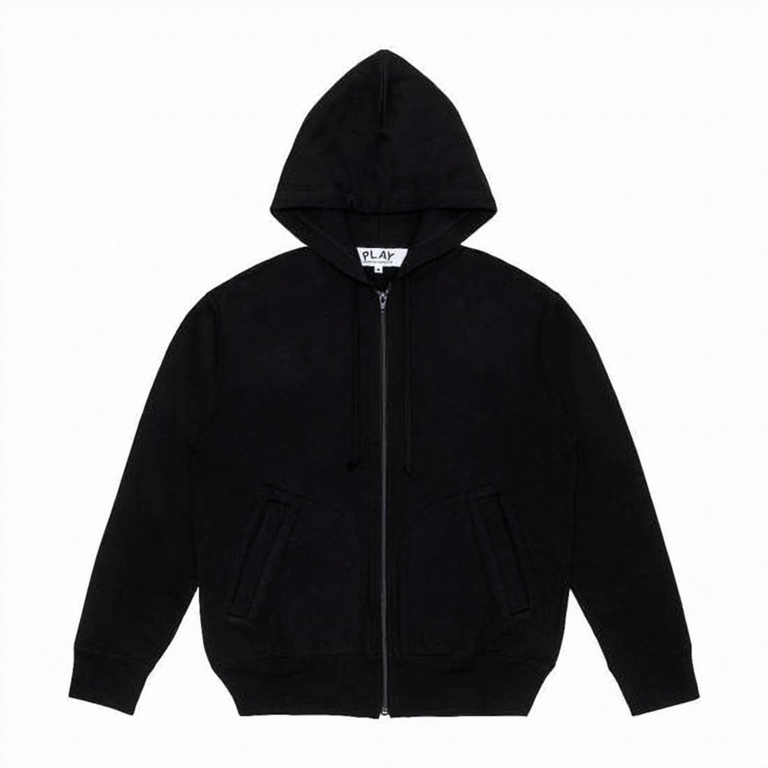 Black Zip-Up Hoodie with Drawstring Hood