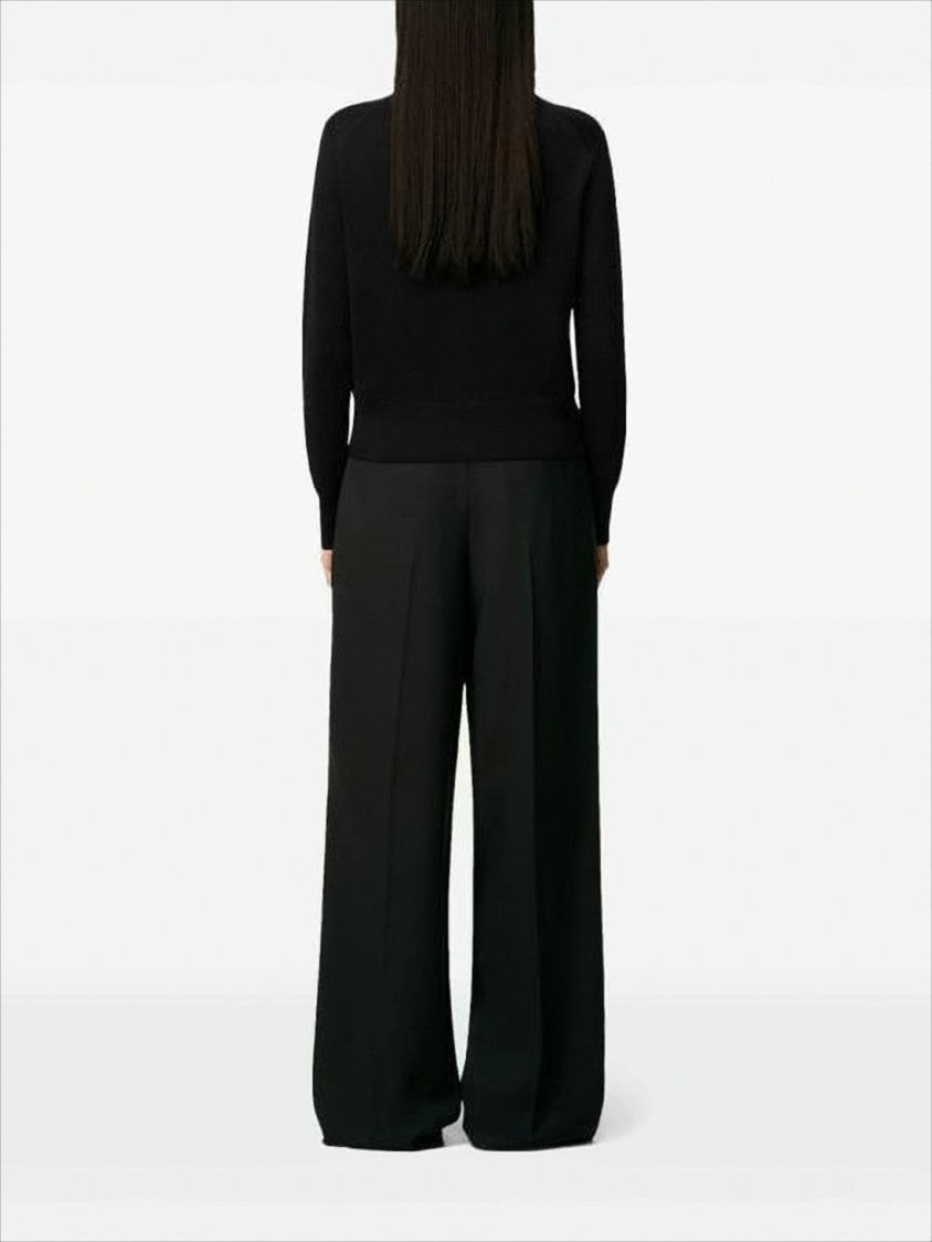 Cropped Black Wool Cardigan with Round Neckline