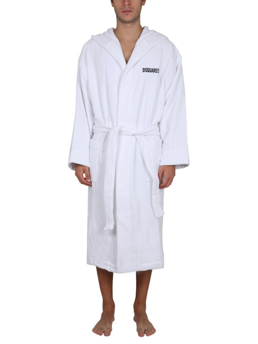 Hooded Bathrobe With Adjustable Waist Belt