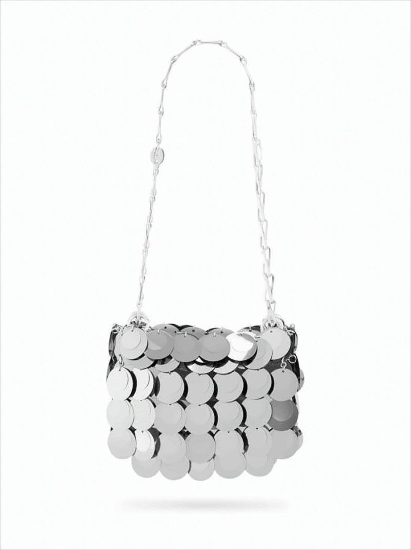 Futuristic Silver Disc Clutch with Chain Strap