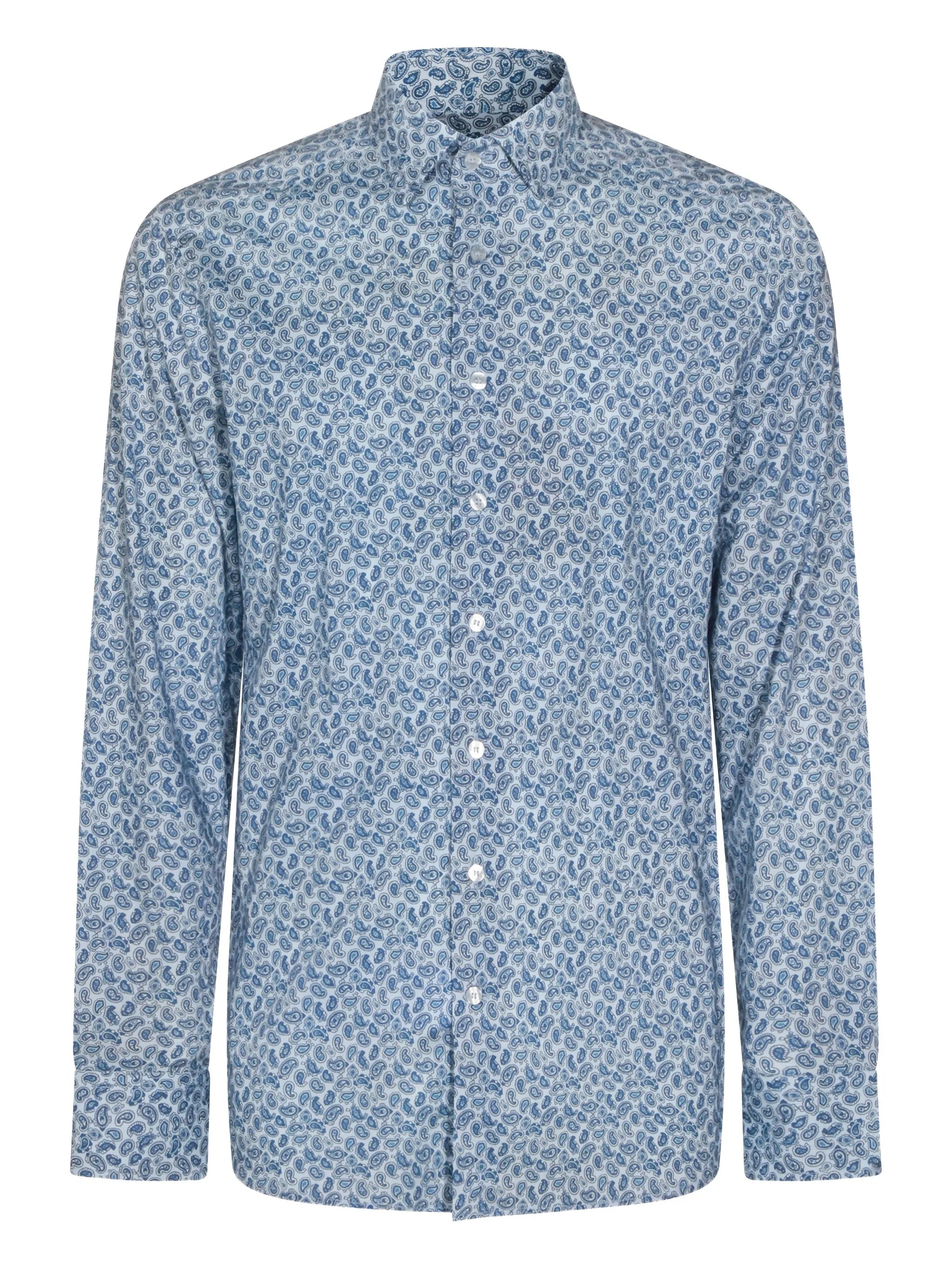 Roma Long-Sleeve Blue Paisley Pattern Shirt