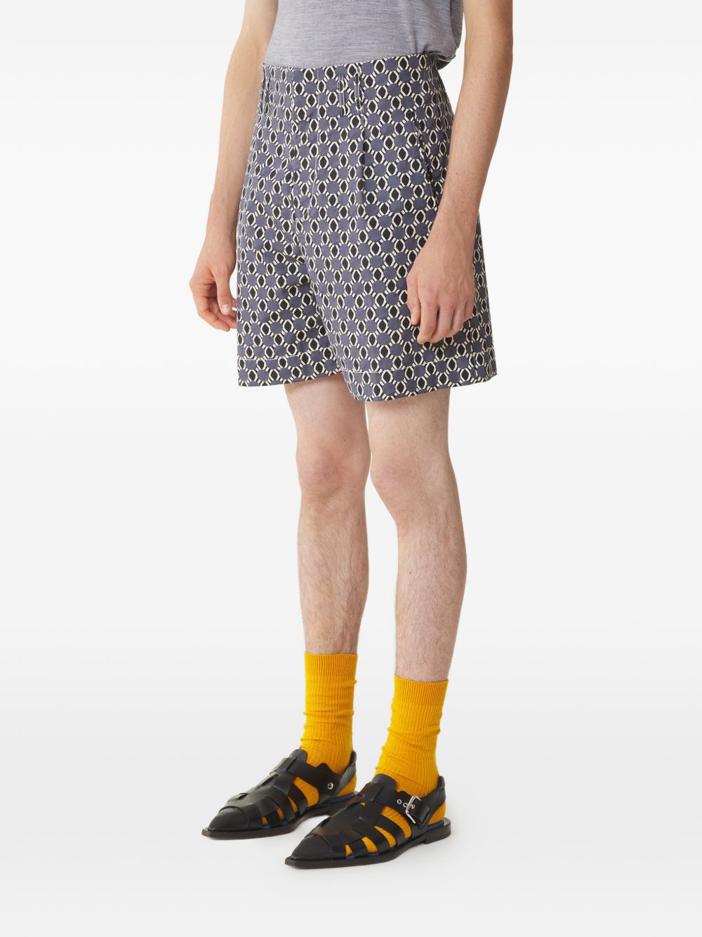 Grey Geometric Pattern Shorts With Side Pockets