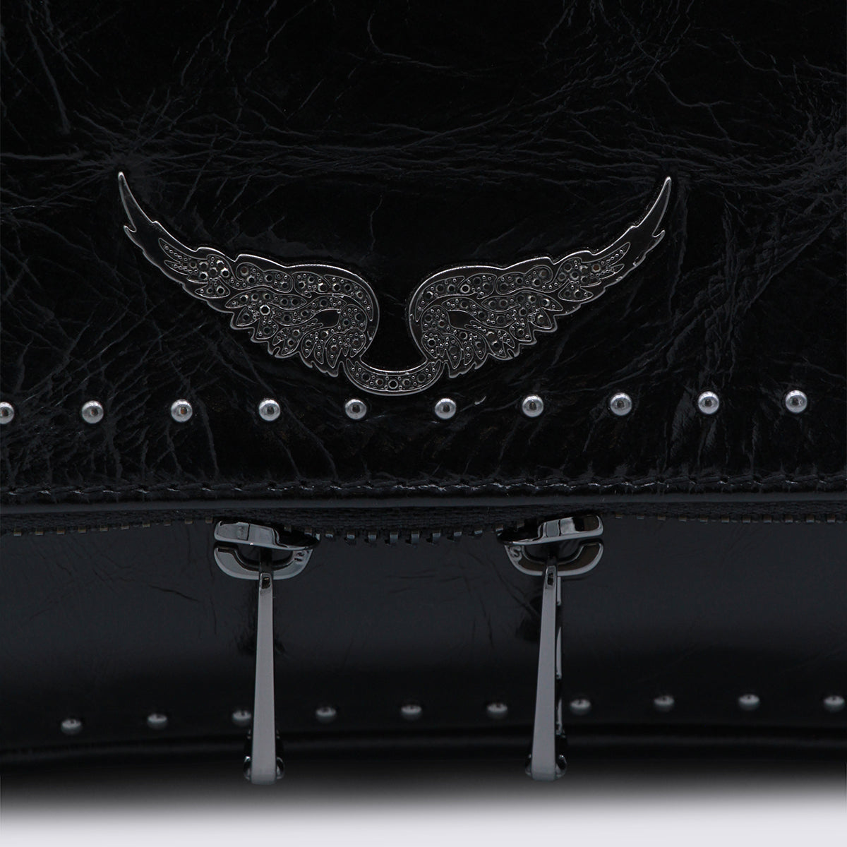 Black Leather Rock Ii Vintage Patent Studs Shoulder Bag