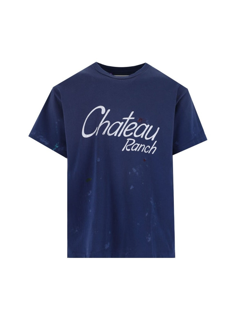 Vintage-Style Blue Cotton T-Shirt With Contrast Logos