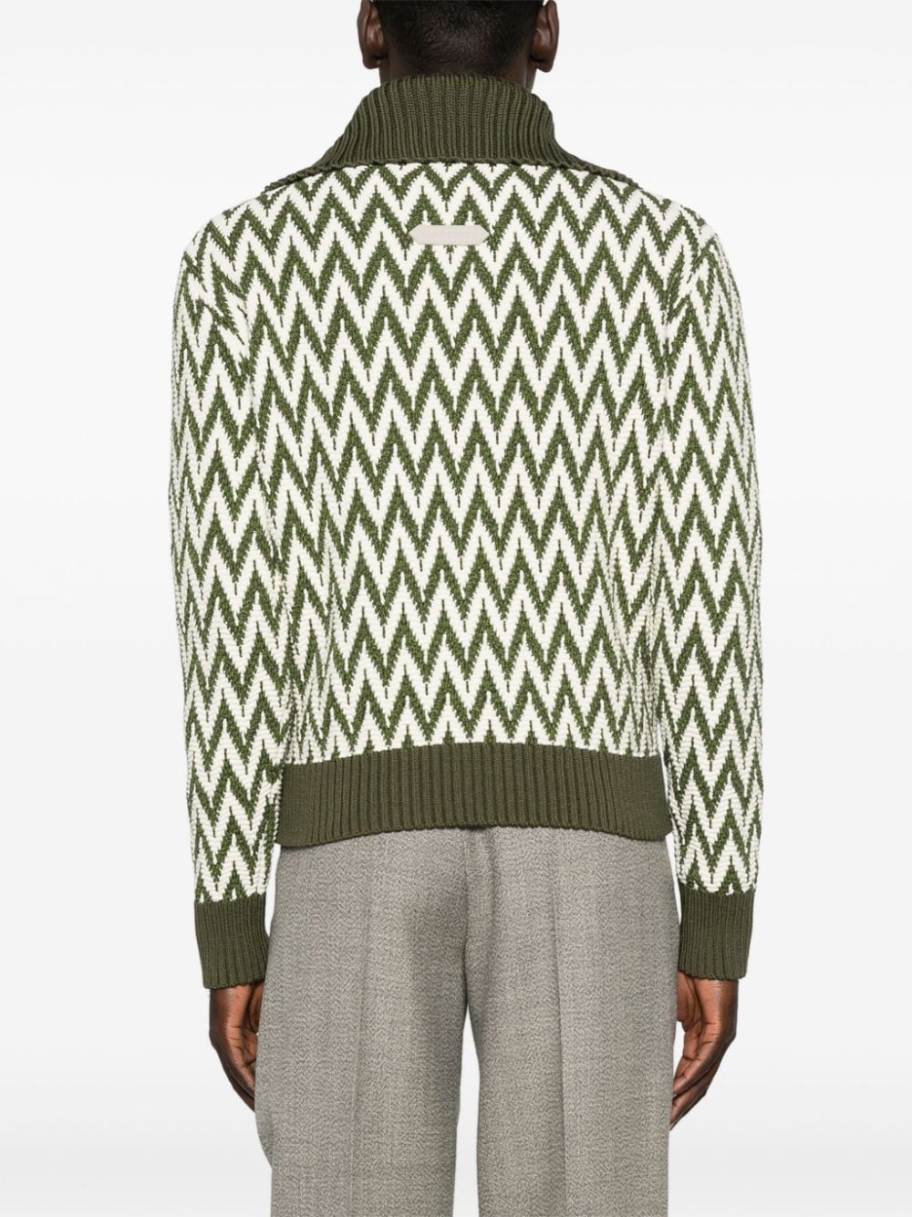 Khaki and White Herringbone Pattern Cotton Sweater