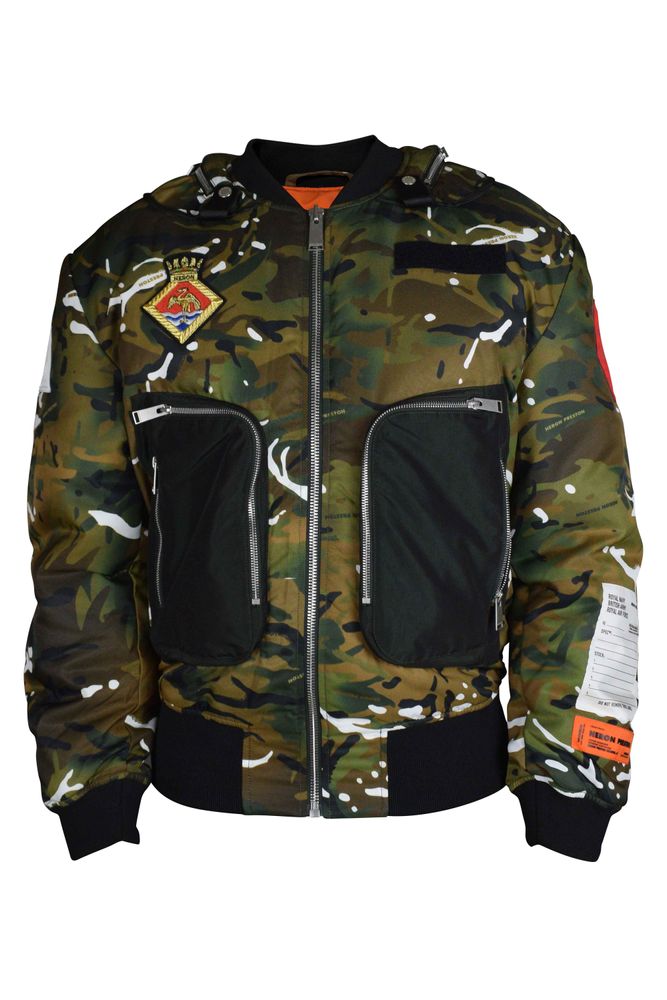 Khaki Camouflage Bomber Jacket With Orange Lining