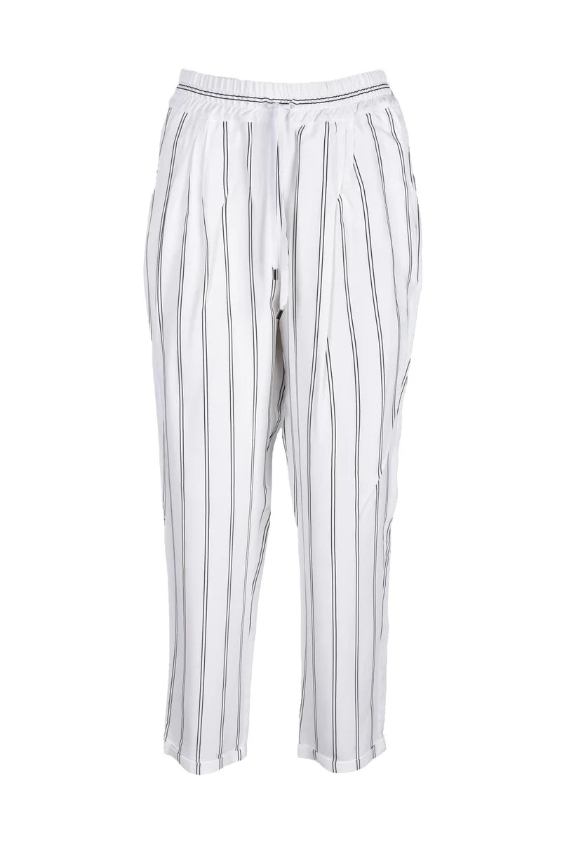 Satin-Finish Trousers with Vertical Stripes