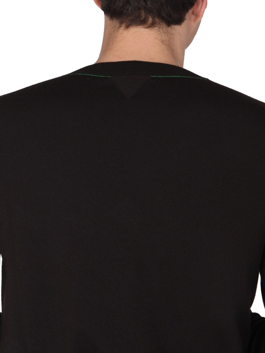 Classic V-Neck Wool Sweater with Contrasting Stitch