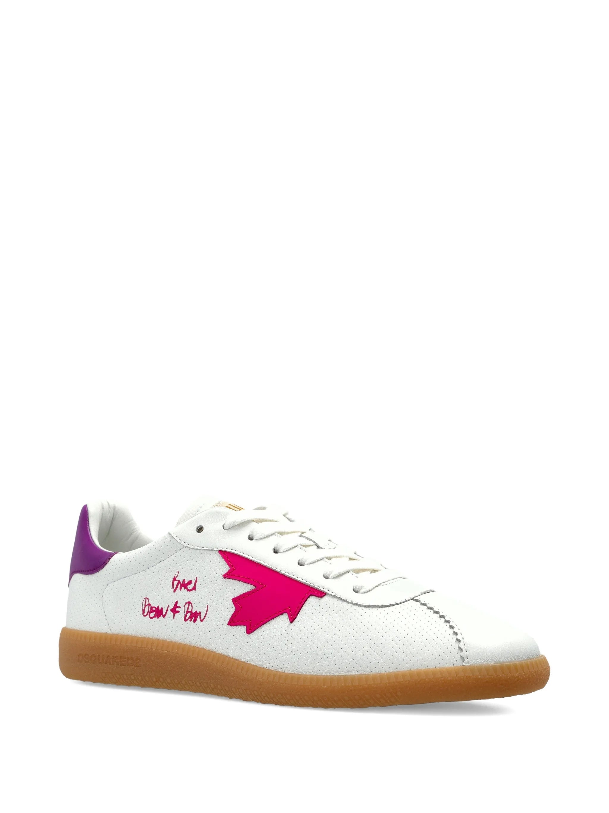 White Low-Top Nappa Purple Accent Sneakers