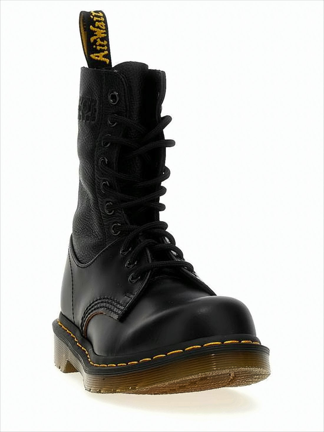 High-Top Leather Boots with Distinctive Stitching