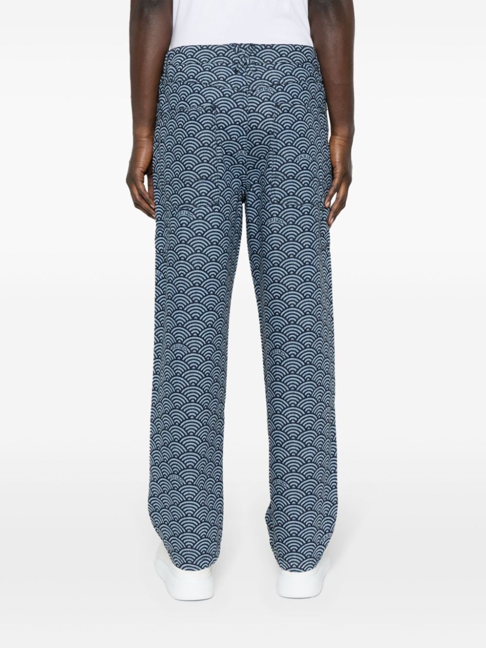 Geometric Pattern Cotton Denim Trousers
