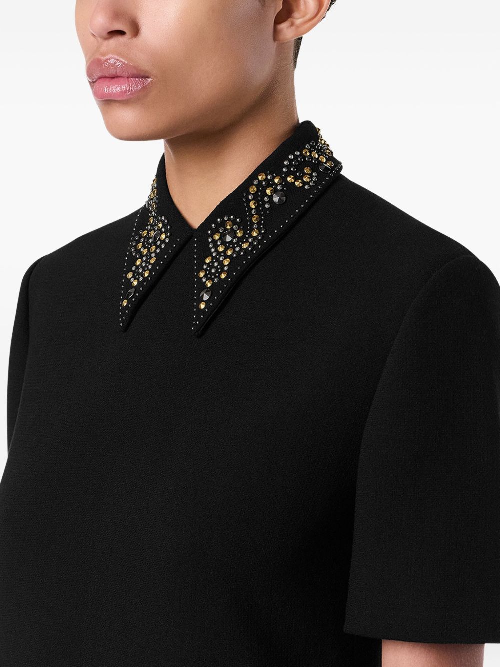 Flared Mini Dress With Stud Embellished Collar