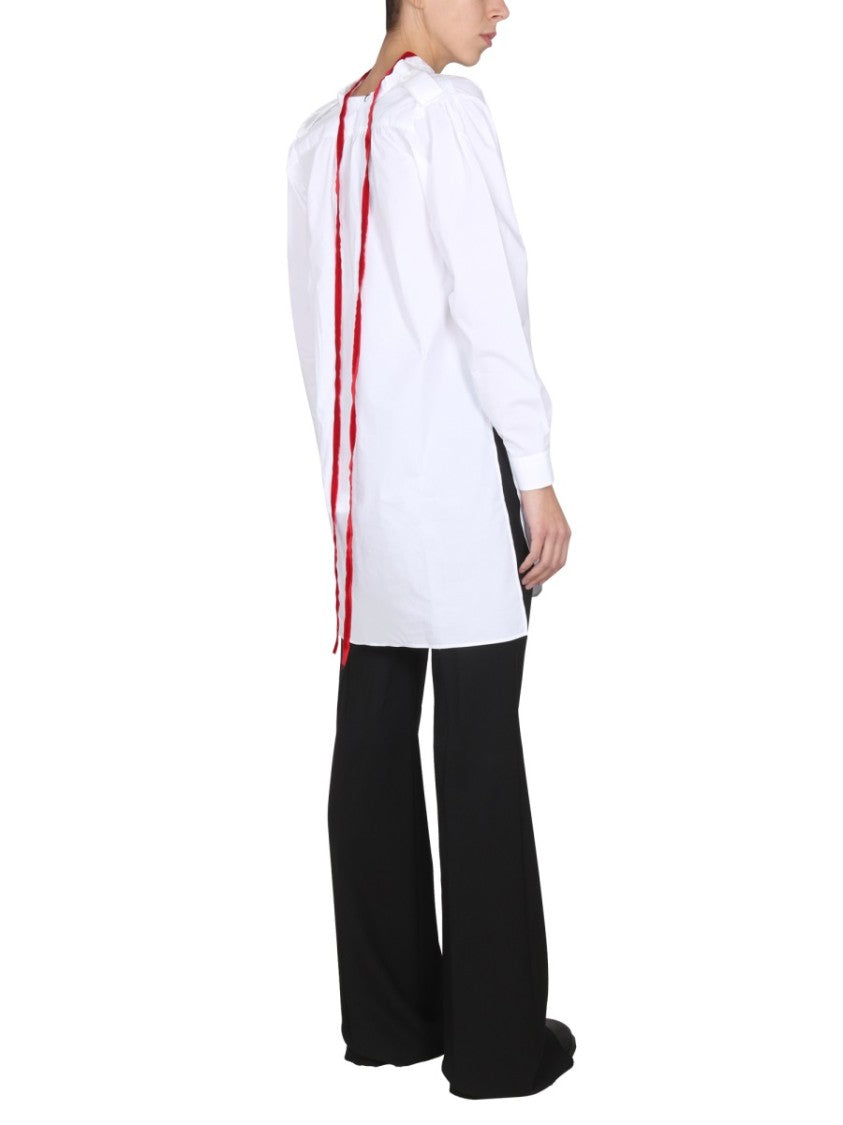 V-Neck Cotton Top With Bow-Detail Collar