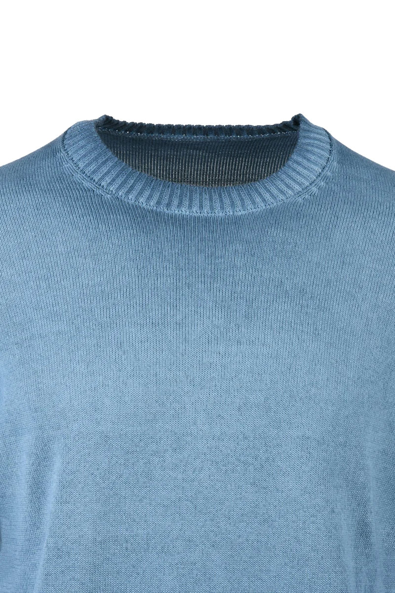 Cotton Crew Neck Sweater - Light Blue