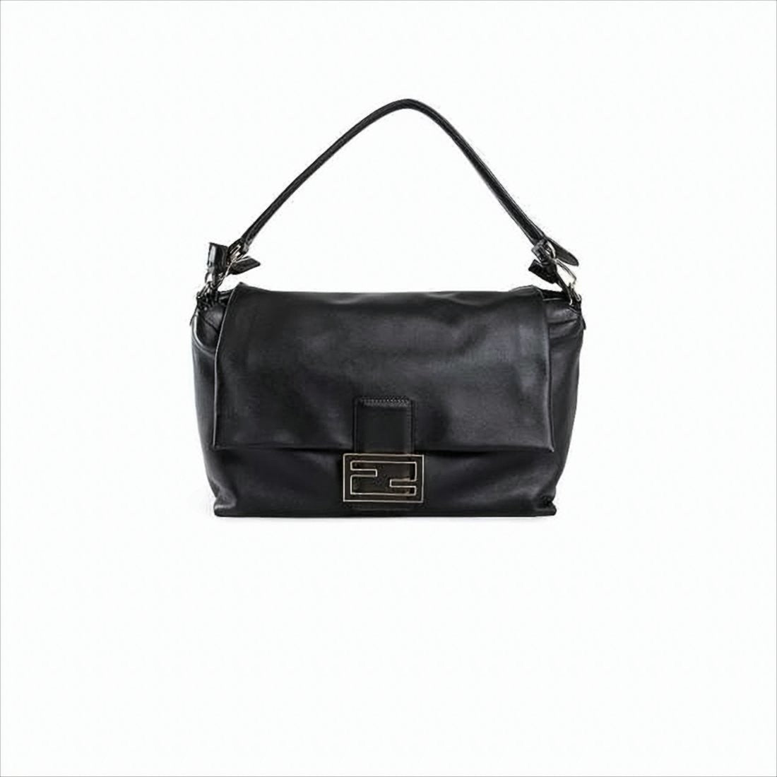 Geometric Clasp Black Lambskin Shoulder Bag