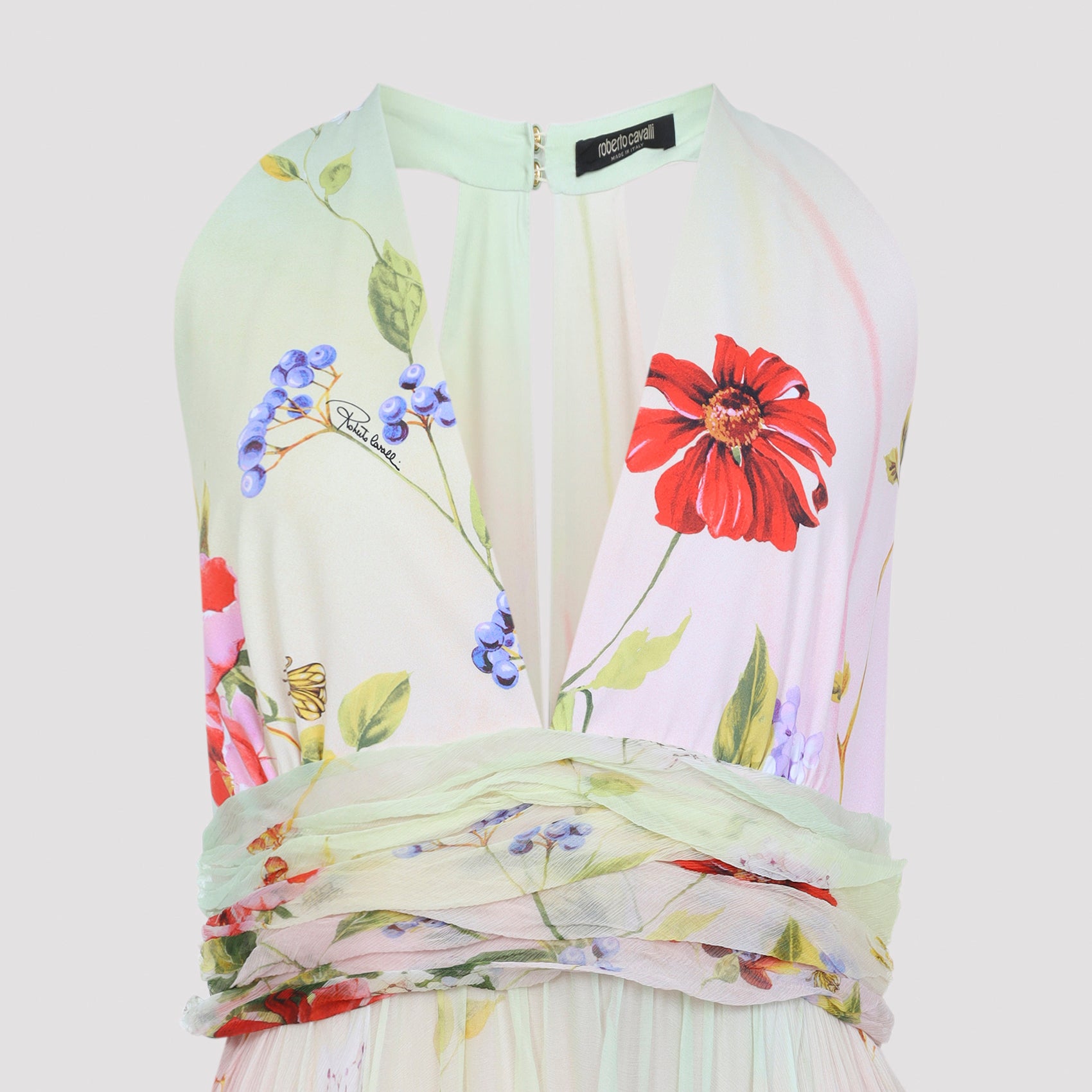 Silk Maxi Dress With Deep V-Neckline And Floral Print