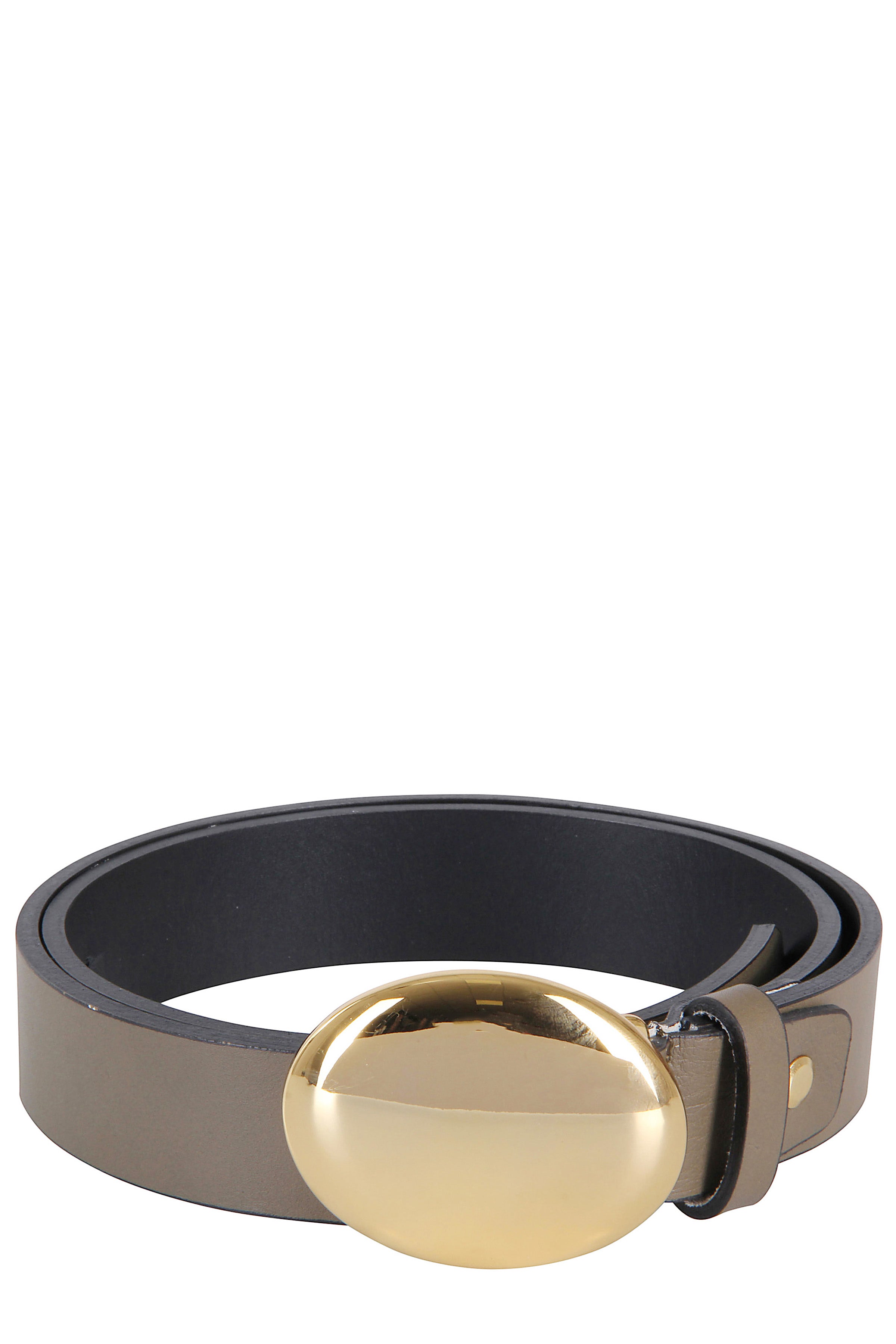 Narrow Leather Belt With Oval Gold Buckle