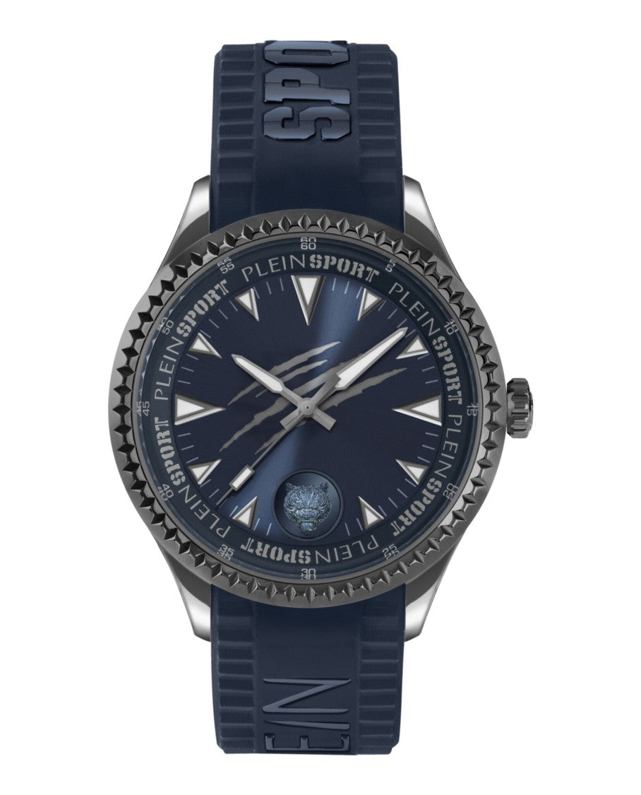 Blue Silicone Quartz Watch With Gunmetal Case