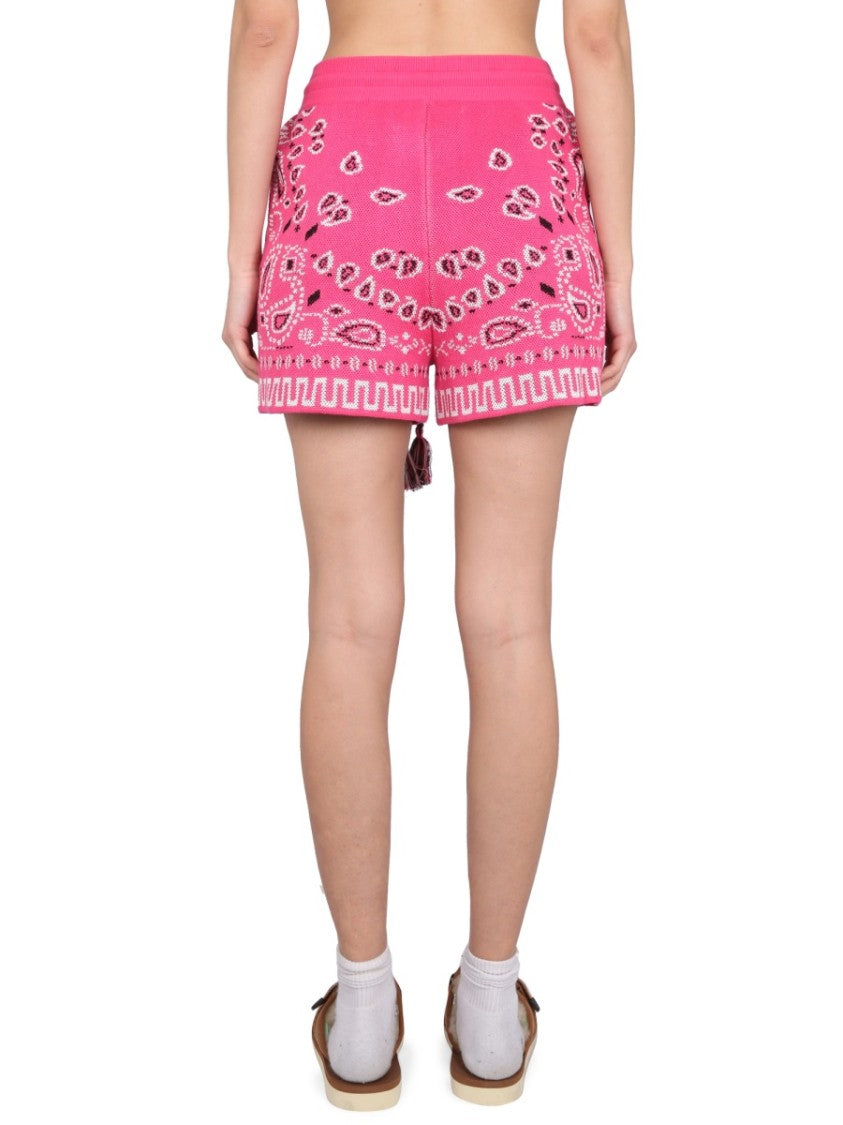 Patterned Short Bandana With Drawstring Tassels