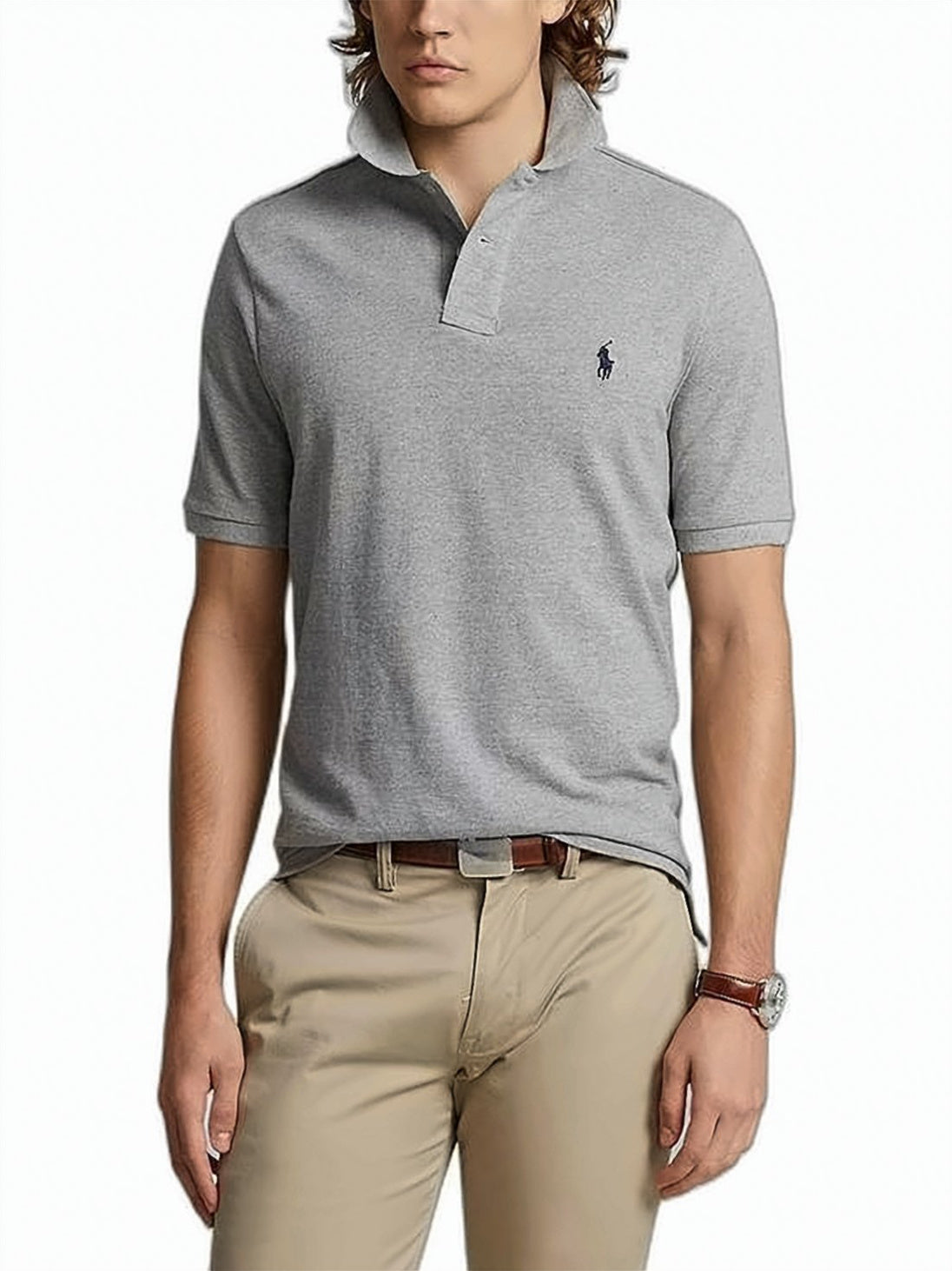 Textured Fabric Grey Polo Shirt