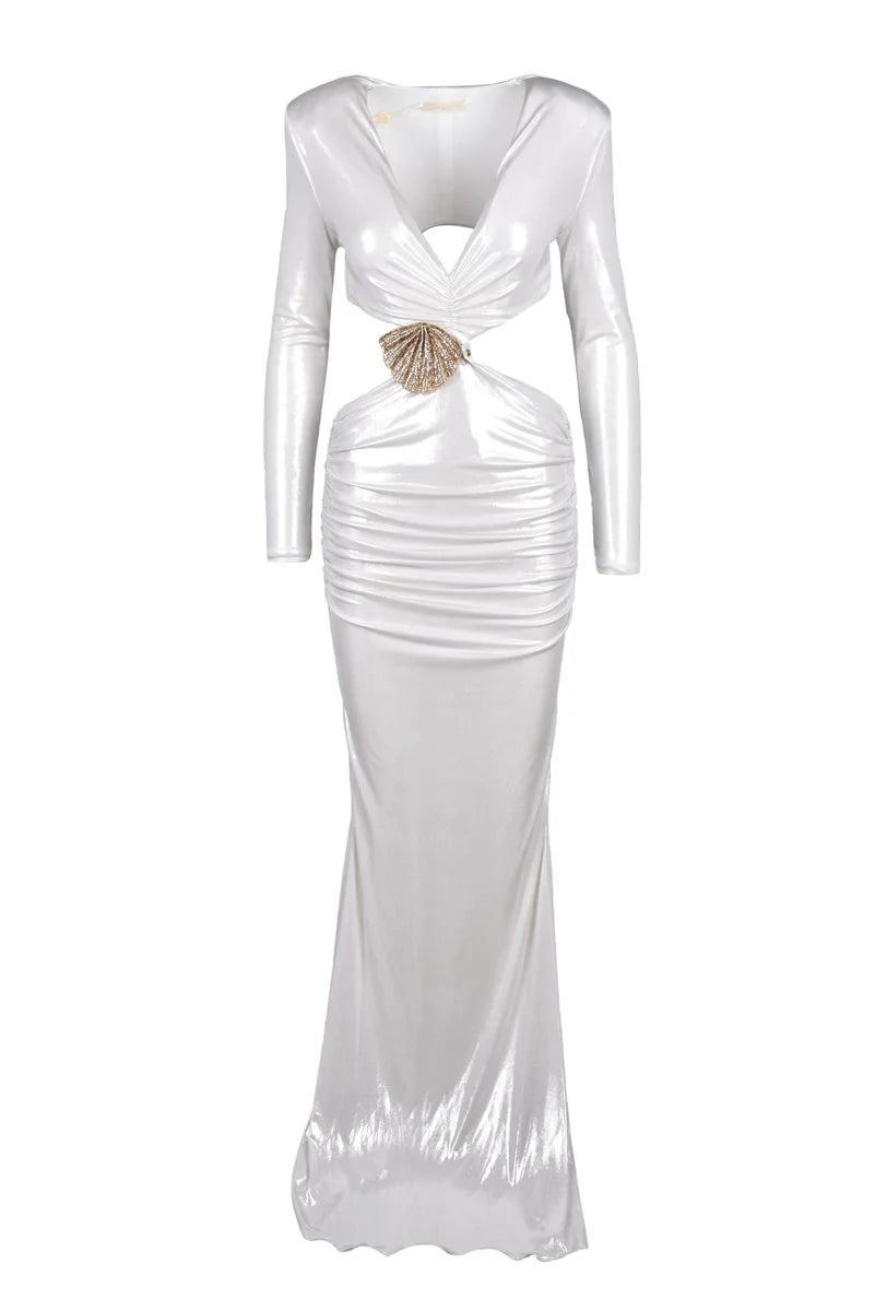 Long Ruched Dress - Pearl Grey