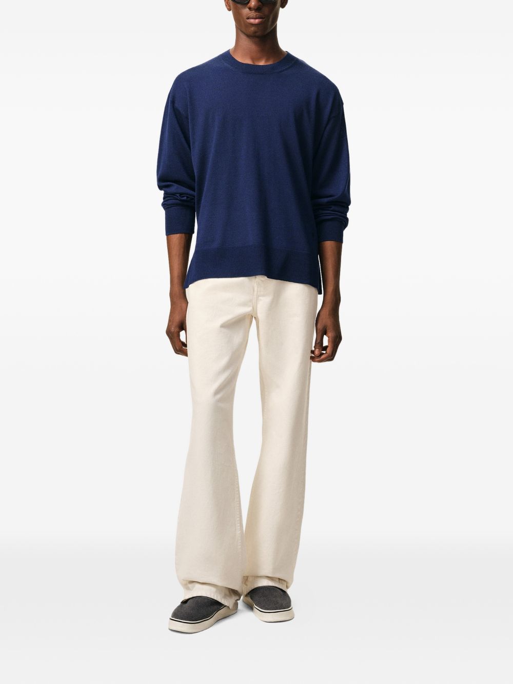 Ink Blue Ribbed Knit Sweatshirt
