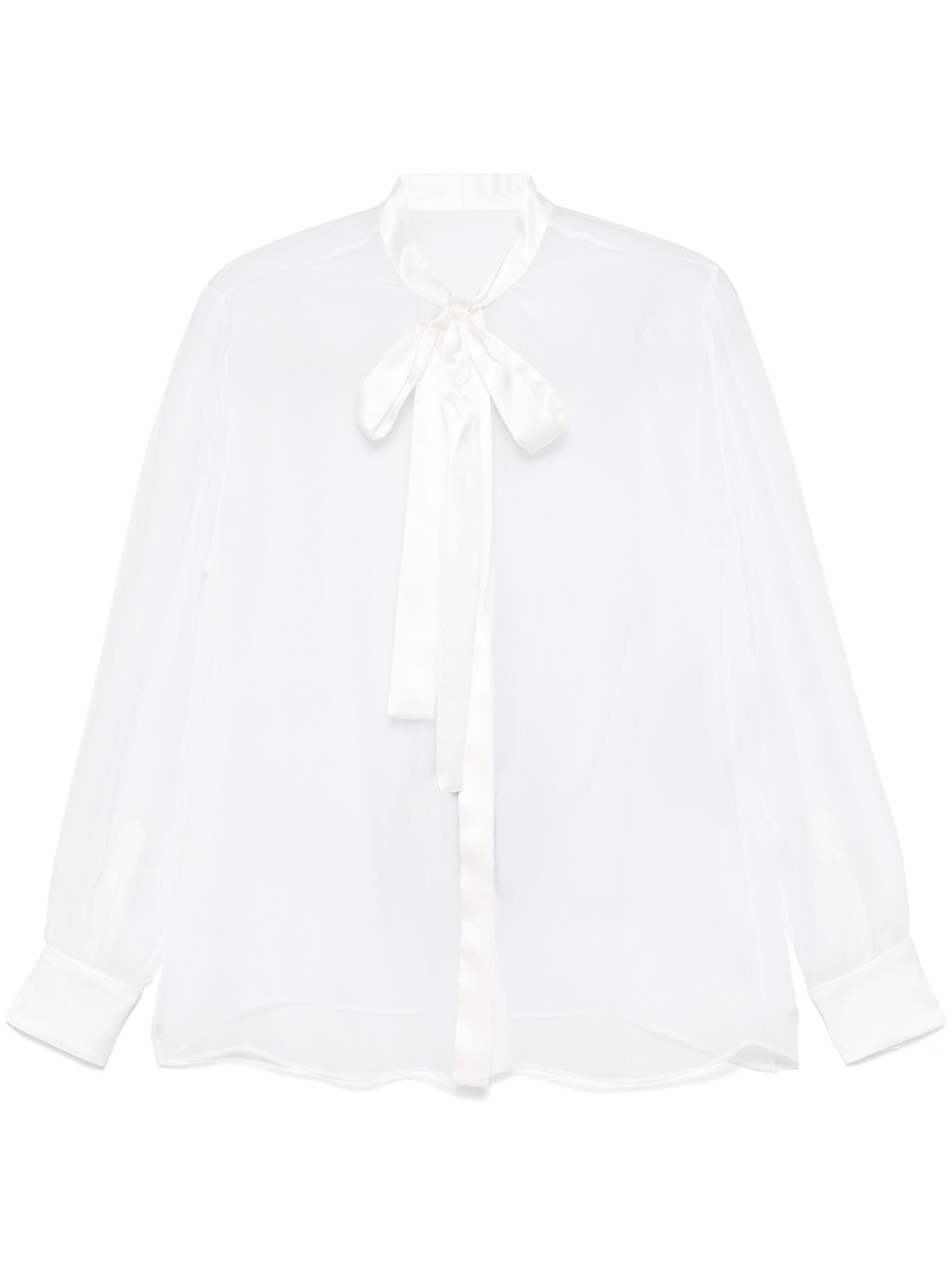 Sheer Silk Chiffon Bow Tie Blouse