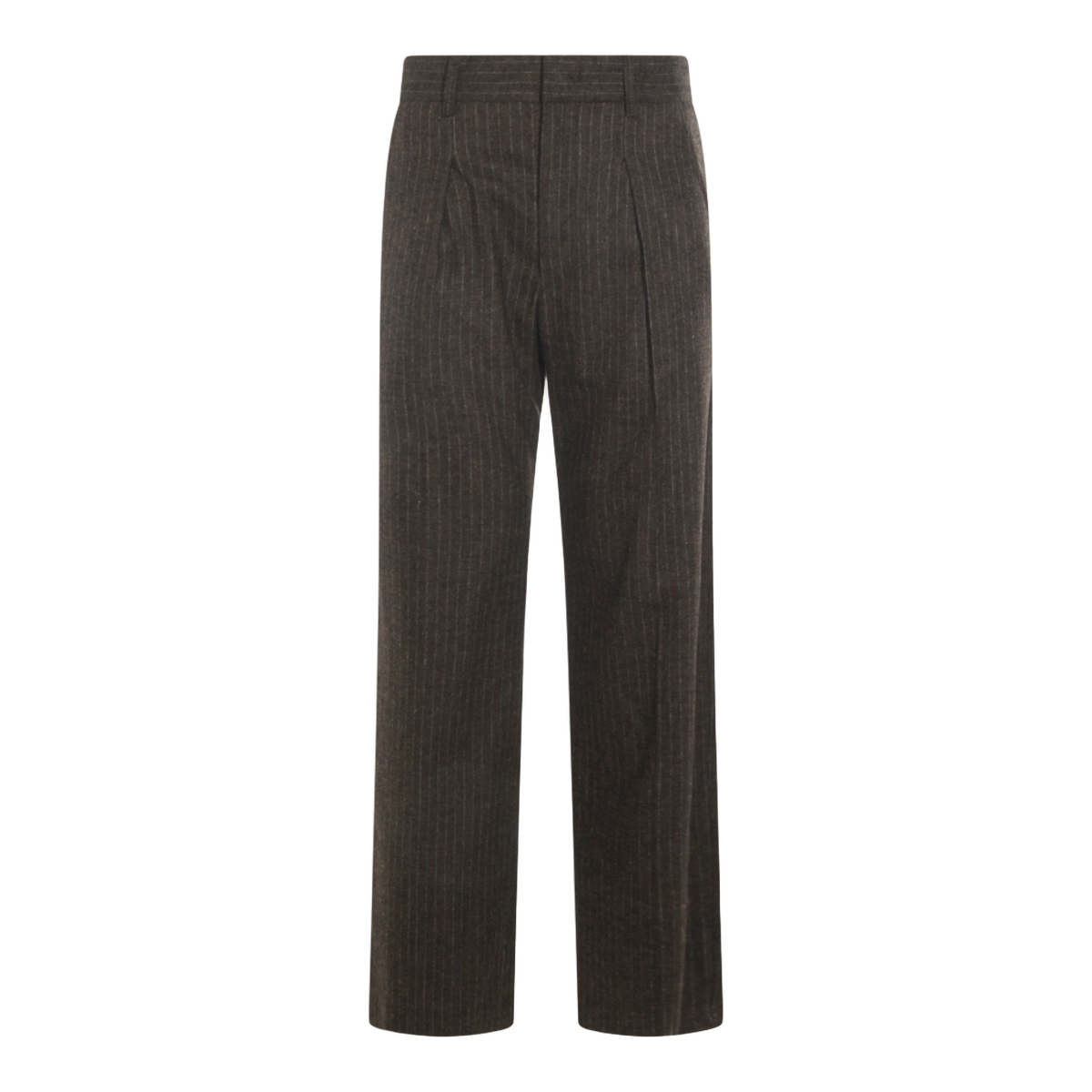 High-Waisted Straight-Leg Trousers with Subtle Pinstripe Design