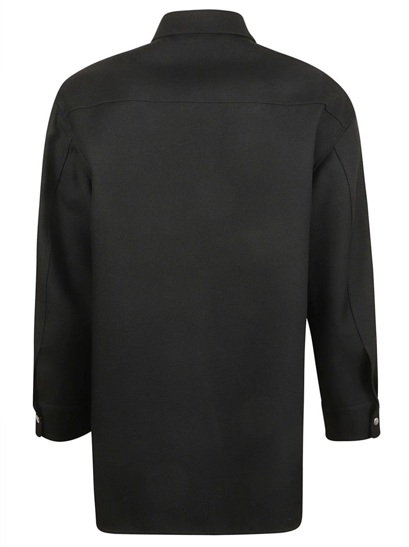 Button-Down Black Wool Shirt With Classic Collar