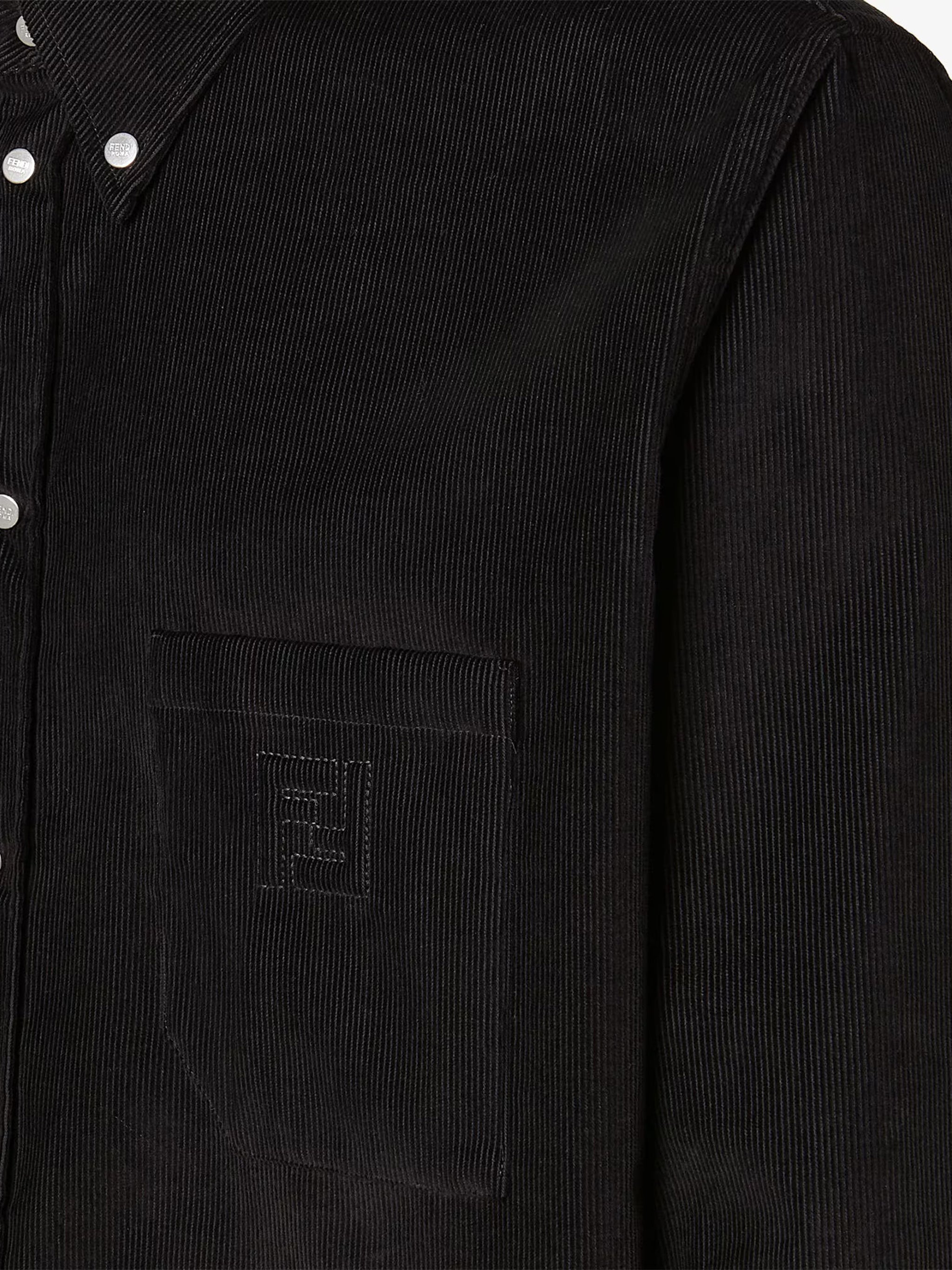 Black Corduroy Button-Down Chest Pocket Shirt