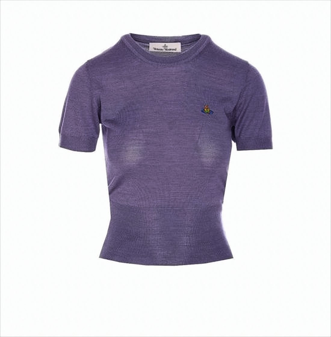 Short-Sleeve Wool-Silk Blend Top with Round Neckline