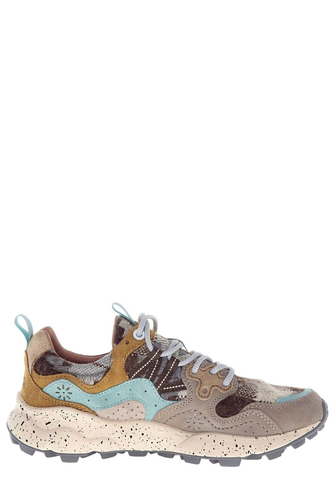 Checkered Beige Sneakers with Suede Accents
