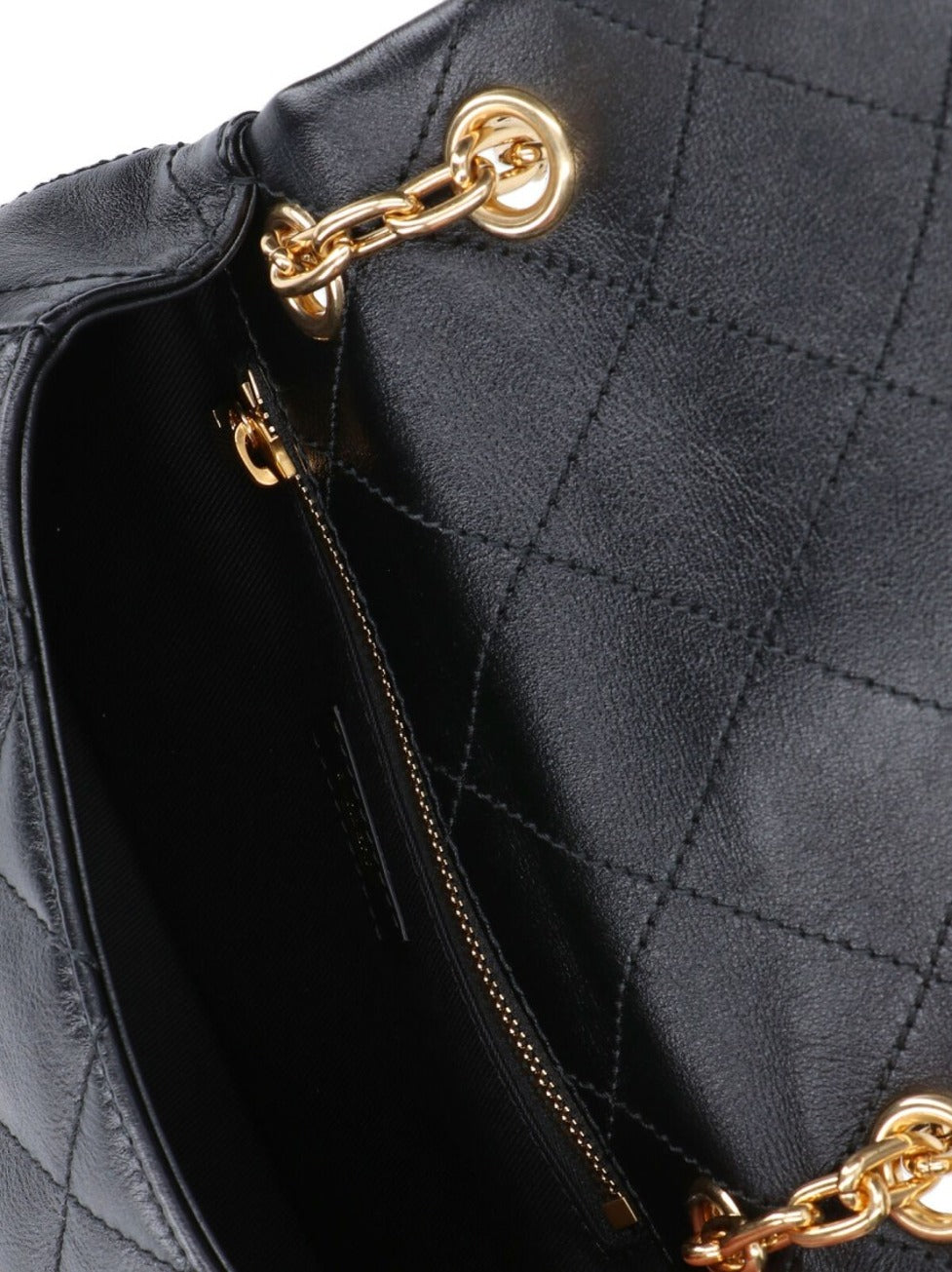 Compact Quilted Black Bag With Gold-Tone Plaque