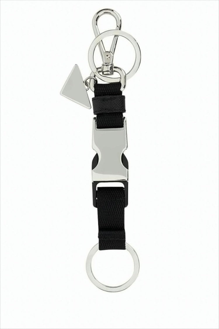 Black Nylon Keyring with Silver-tone Metal Accents