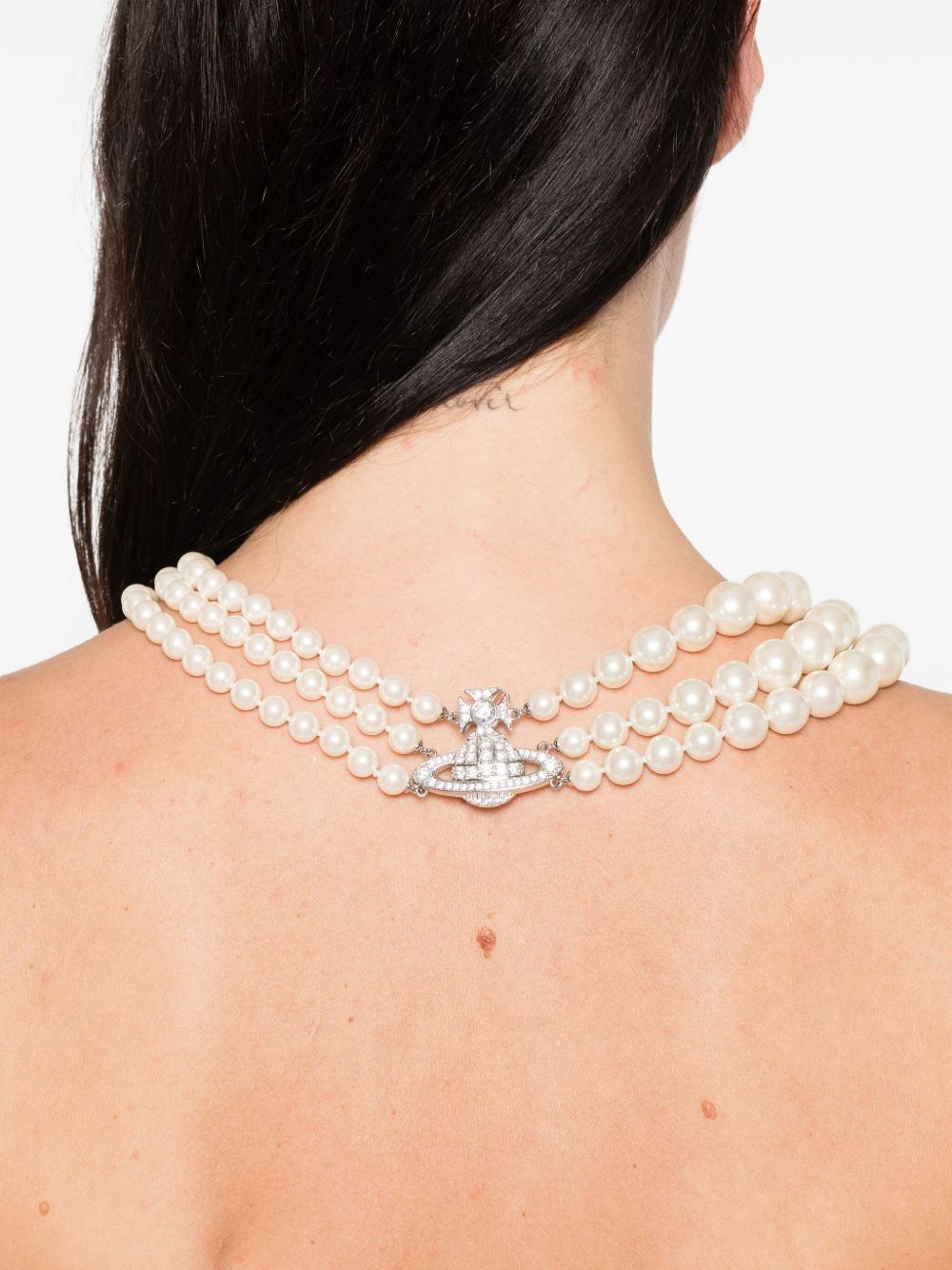 Triple Strand Silver-Tone Faux Pearl Necklace