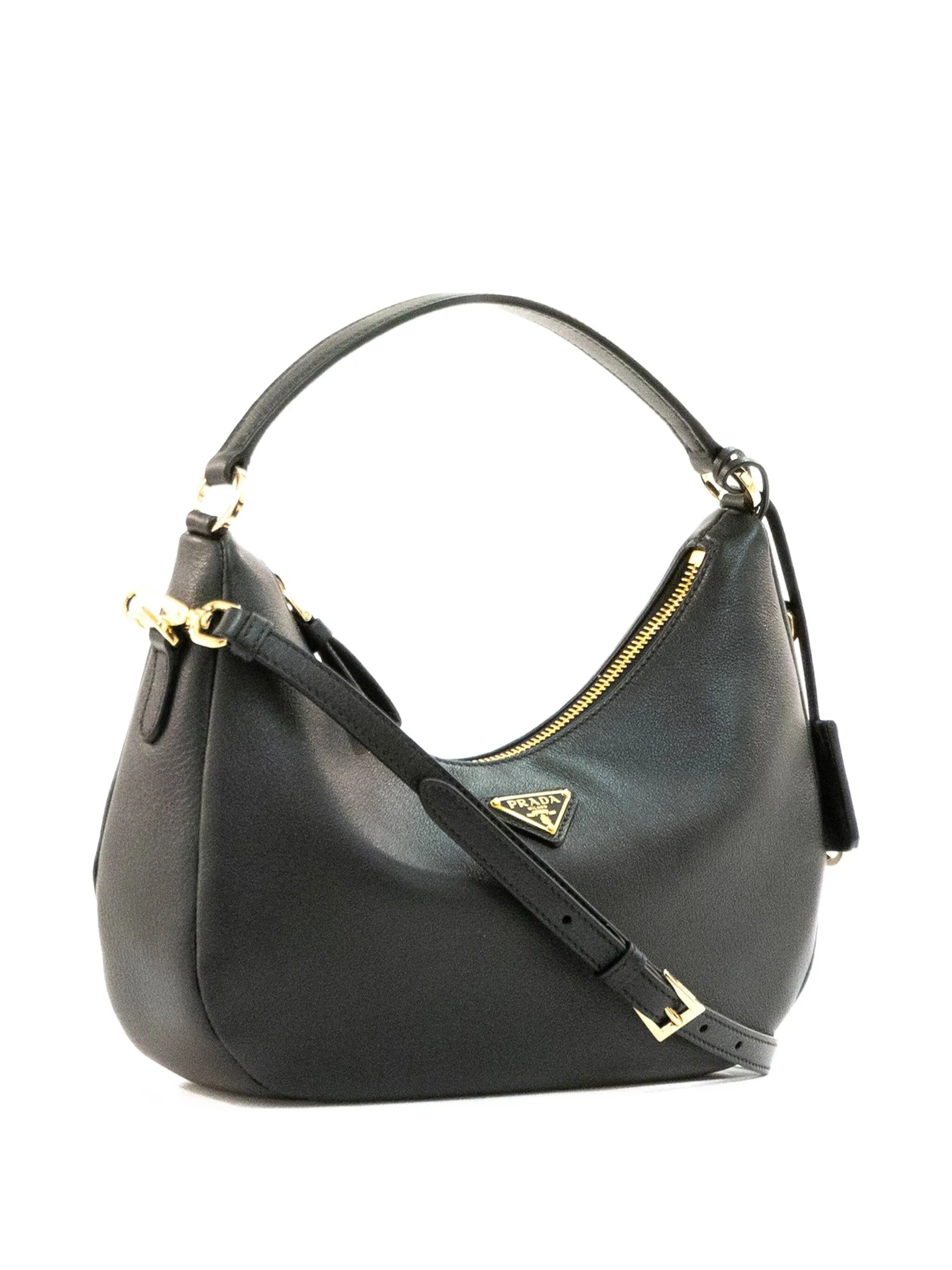 Black Sacca Crescent-Shaped Leather Handbag