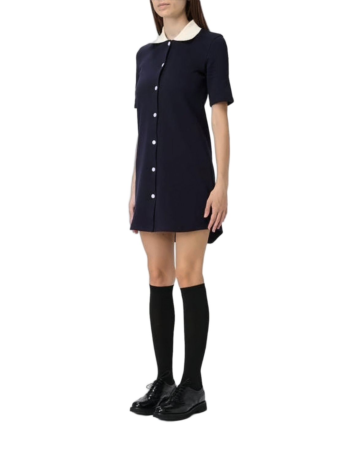 Ribbed Knit Midi Dress with Contrasting Collar