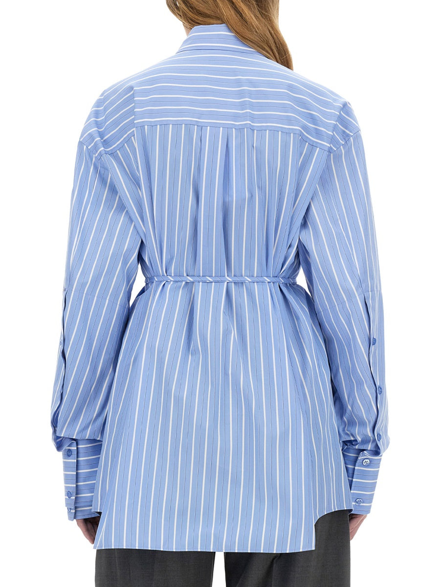 Oversized Striped Cotton Shirt With Adjustable Waist