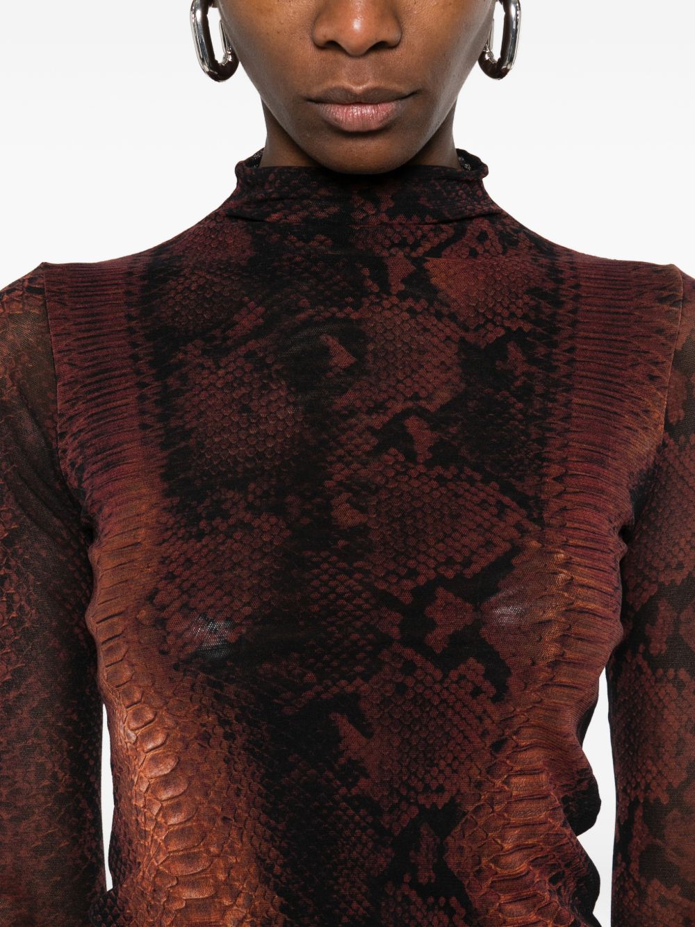 Fitted Long-Sleeved Top with Snake Print