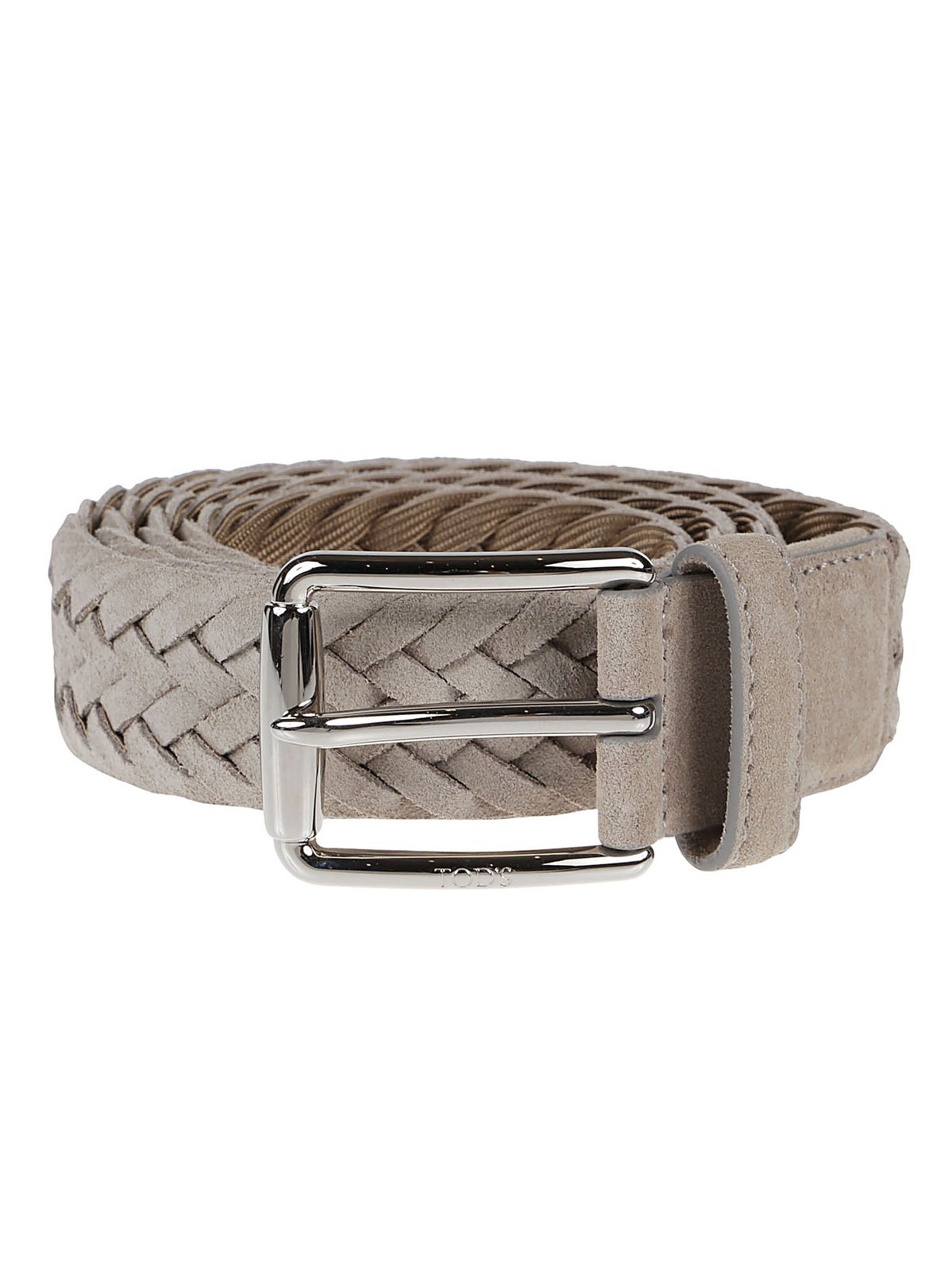 Braided Leather Belt with Rectangular Silver Buckle