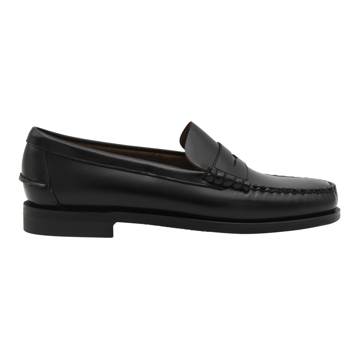 Polished Leather Flat Shoes With Moccasin Stitching