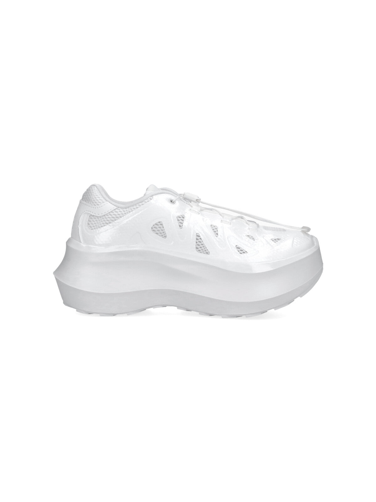 White Futuristic Sculpted Sole Mesh Sneakers