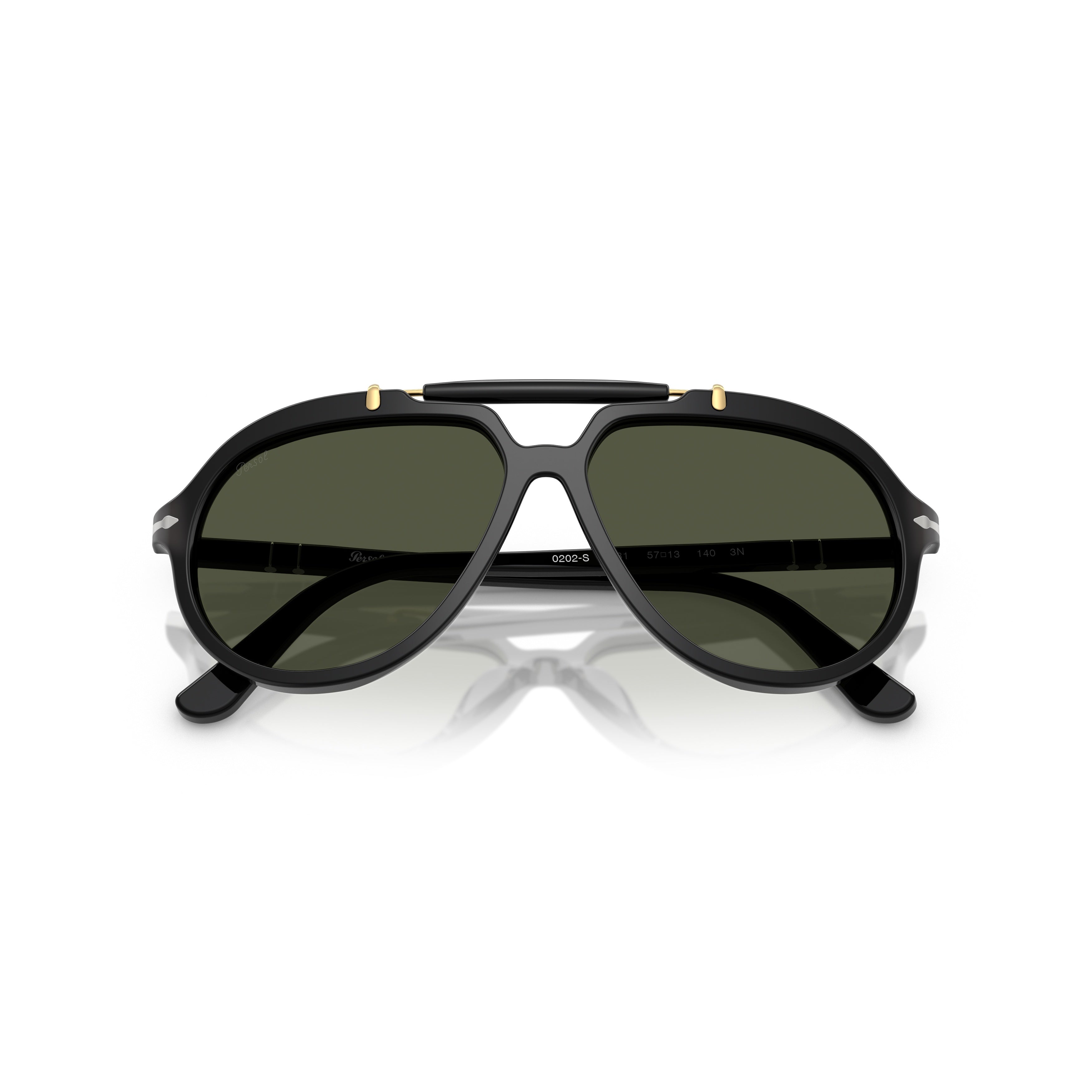 0po0202s Bold Black Aviator Sunglasses with Gold Accents