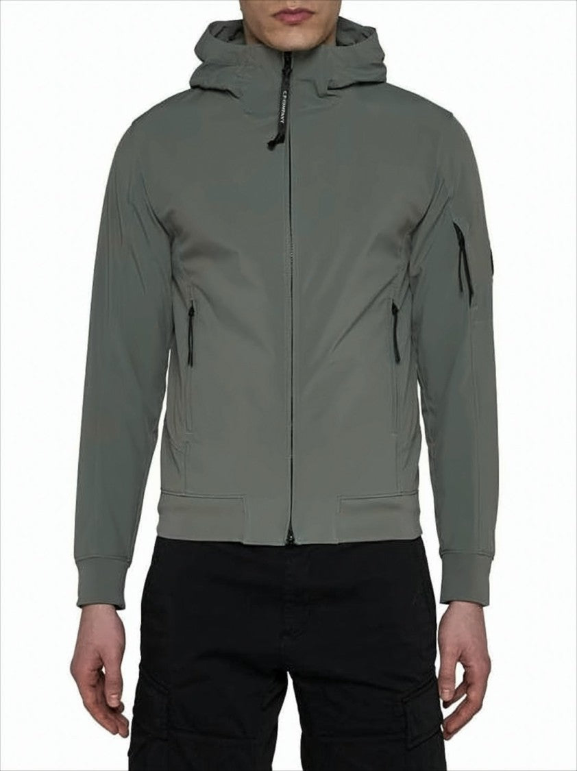Hooded Grey Jacket With Zippered Pockets And Ribbed Cuffs